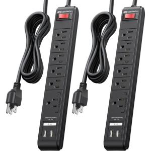 imageETL Listed Cable Matters 2Pack 6Outlet Surge Protector Power Strip with USB Ports  8ft Long Extension Cord Surge Protector with USB Ports BlackBlack