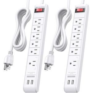 imageETL Listed Cable Matters 2Pack 6Outlet Surge Protector Power Strip with USB Ports  8ft Long Extension Cord Surge Protector with USB Ports BlackWhite