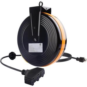 imageETL Listed Cable Matters 35 ft 3Outlet Retractable Extension Cord Reel SJTW 16 AWG 10A  1250W with Mounting Point in Black