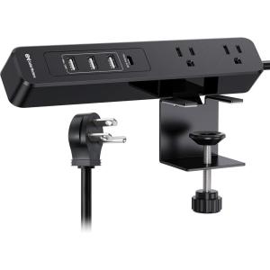 imageETL Listed Cable Matters GaN Desk Clamp Power Strip with 65W USBC Port 3X USBA Ports 2X AC Outlets 6ft Black Desk Power StripDeskPowerStation for Laptops iPad Pro Surface Pro iPhone