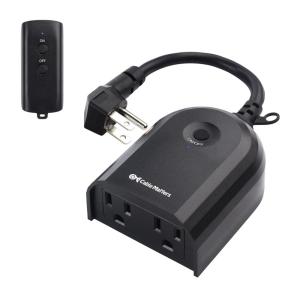 imageETL Listed Cable Matters Weatherproof IndoorOutdoor Remote Control Outlet with Dual Outlets ampamp Low Profile Flat Plug  80 ft Range Black