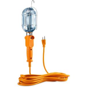 imageUL Listed Cable Matters 25ft 75W Trouble Light with Cord 16 AWG Old School Drop LightIncandescent Work Light with Builtin Outlet and Metal Guard in Orange for Indoor and Outdoor Use