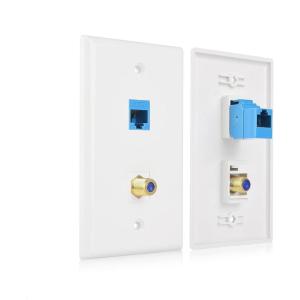 imageUL Listed Cable Matters 2Pack 2Port Ethernet Coax Wall Plate Coax and Ethernet Wall Plate RJ45 and Coaxial WallPlate White