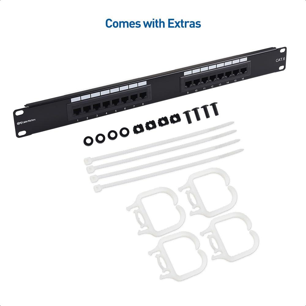 imageCable Matters UL Listed 16 Port Patch Panel Wall Mount or Rackmount IU Cat6 RJ45 Patch Panel for 10 Gb Ethernet Works with 19quot RacksCabinetsWallMount Brackets