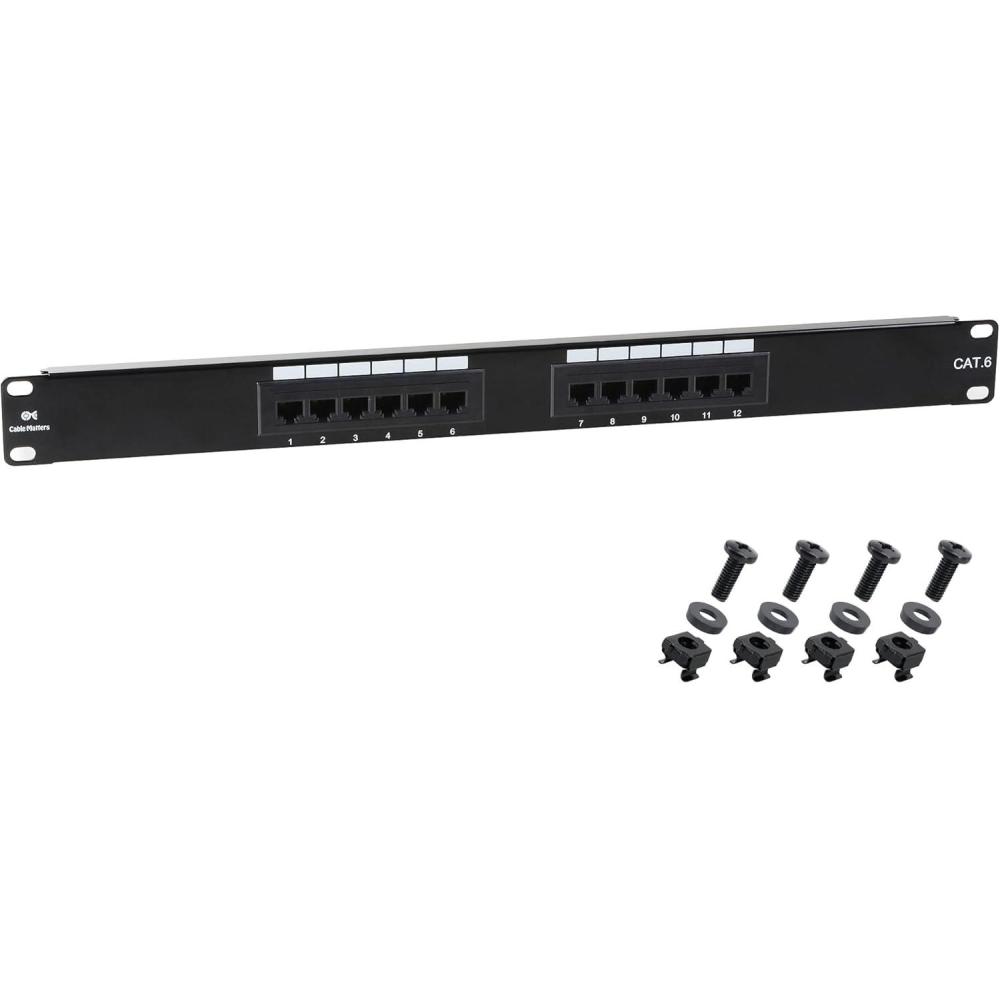 imageCable Matters UL Listed 12 Port Patch Panel Wall Mount or Rackmount IU Cat6 RJ45 Patch Panel for 10 Gb Ethernet Works with 19quot RacksCabinetsWallMount Brackets