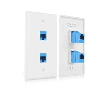imageCable Matters 2Pack 2Port Ethernet Wall Plate Cat6 Wall Plate with White RJ45 Keystone Jack Ethernet Jack Outlet in WhiteBlue