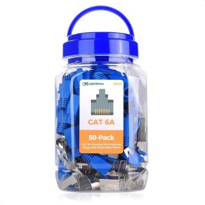 imageCable Matters 50Pack Cat6A RJ45 Shielded Modular Plugs with Strain Relief Boots 50 Gold Plated Cat 6A Shielded RJ45 Connectors Cat6a Connector