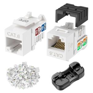 imageCable Matters UL Listed 25Pack 10Gbps RapidInstall Cat6 Keystone Jacks Slim Profile RJ45 Keystone Jack with PunchDown Stand Works with Leviton QuickPort Systems White Model No 180070White
