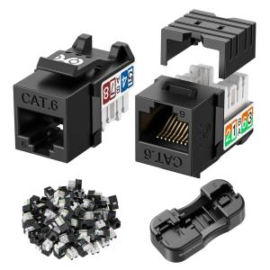 imageCable Matters UL Listed 25Pack 10Gbps RapidInstall Cat6 Keystone Jacks Slim Profile RJ45 Keystone Jack with PunchDown Stand Works with Leviton QuickPort Systems White Model No 180070Black