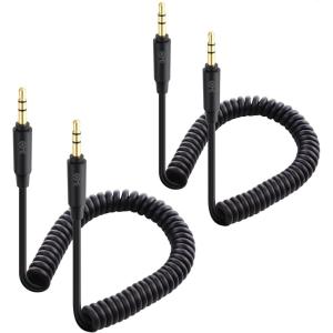 imageCable Matters 2Pack Coiled 35mm Male to Male Stereo Audio Cable  Stretches from 2 to 4 Feet